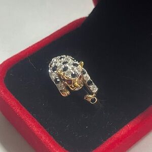 Gold-Tone Leopard Accent Ring with Black and Clear Stones 18K GERSC